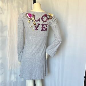 Johnny Was Gray Long Sleeve Dress with Floral Embroidery